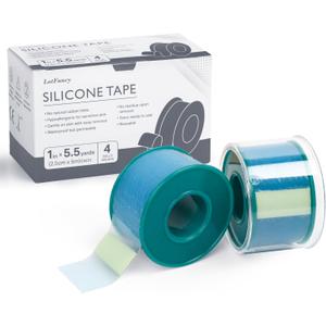 LotFancy Medical Soft Silicone Tape, 4Rolls 1inch x 5.5Yards, Adhesive Water-Proof Surgical Tape with Perforation for Easy Tear, Surgery First Aid Tape for Wound, Bandage