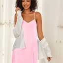 Ekouaer Cotton Nightgowns for Women Sleeveless Spaghetti Strap Night Gown V Neck Sleep Dress Nightshirts Chemise Sleepwear (Pink, XL)