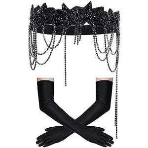 choyaxo 1920s Flapper Great Gatsby Accessories Set 1920s headpiece Roaring 20s Headband Long Gloves for Women