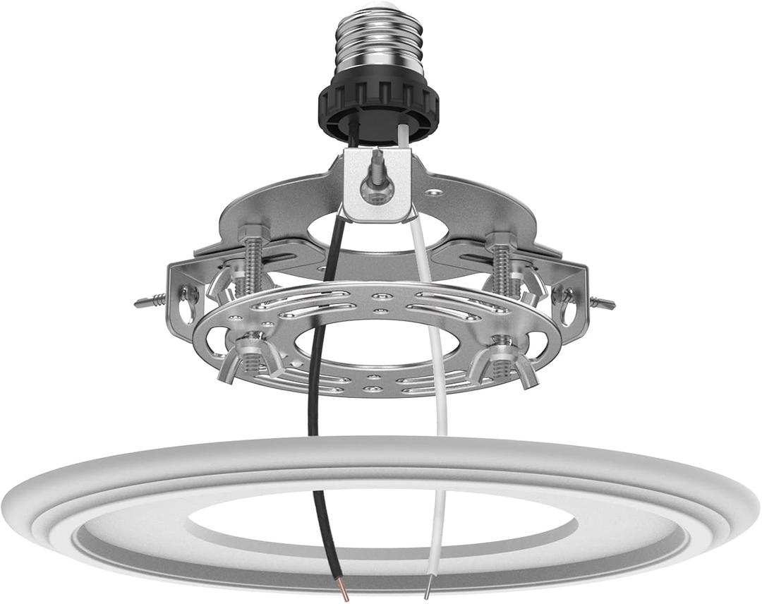 YIIZON 5 and 6 inch Recessed Can Light Conversion Kit, for Ceiling Light Fixture, Pendant Light, Hanging Light, Ceiling Fan, with 7’¾ Beveled & Flat, Steel, Medallion, White Finish