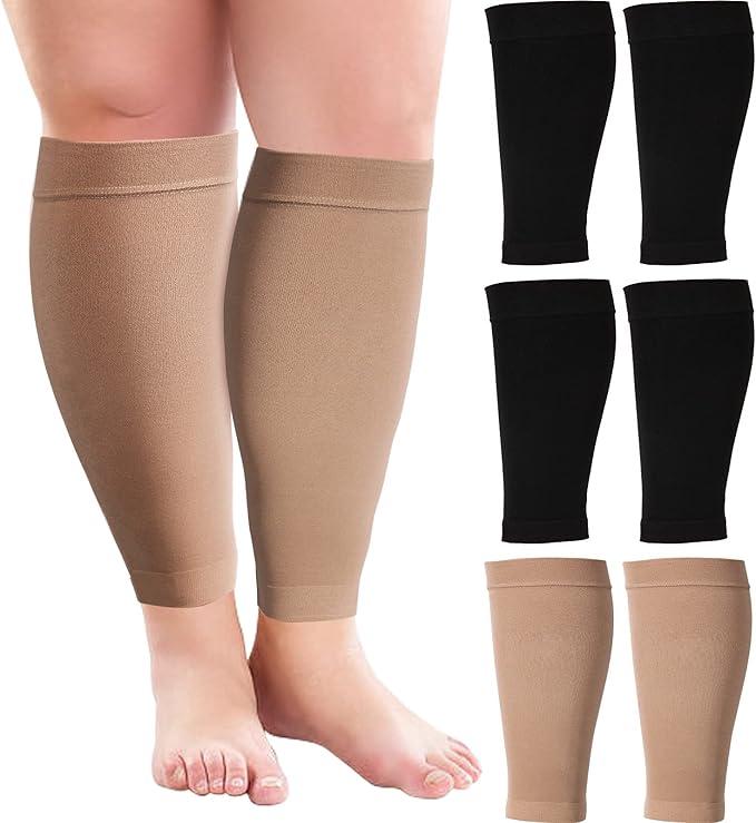 Syhood 3 Pairs 20 Inches Wide Plus Size Calf Compression Socks for Circulation Compression Long Legs Sleeves 20 30 mmhg Calf Muscle Sleeve for Women Men, One Size