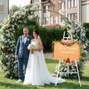 CroBlissful White 50" Easel Stand for Wedding Sign Adjustable 3Tier Height Display Easel with Chain Heavy Duty Floor Tripod for Welcome Wedding Sign Painting Canvas Baby Shower Party Poster (Metal)