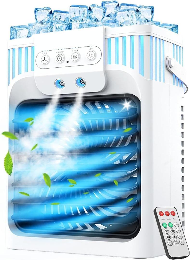 Portable Air Conditioners, 3 Speeds, 3 Mist Settings, 40oz Large Water Tank, 2~8h Timer & 7-color Ambient Lights, Air Conditioner Portable, Personal Small Mini Air Cooler for Room Bedroom Portable Air Conditioners, 3 Speeds, 3 Mist Settings, 40oz Large Water Tank, 2~8h Timer & 7-color Ambient Lights, Air Conditioner Portable, Personal Small Mini Air Cooler for Room Bedroom