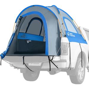 JOYTUTUS Truck Tent, Portable Truck Bed Tent with Rainfly, Truck Tent for 5.0'-5.2' with Aluminum Pole, Waterproof PU2000mm Double Layer for 2 Person - Blue