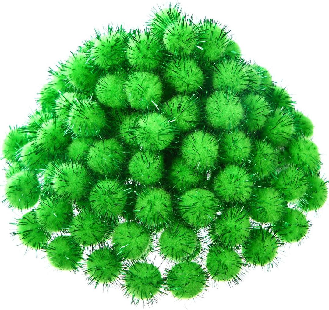 Shappy 1000 Pcs Christmas Pom Poms for Crafts Bulk 0.5 Inch Glitter Fuzzy Craft Pom Poms Crafts Balls for Hobby Supplies and Craft DIY Material Making Decorations(Fruit Green)