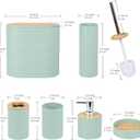 Bathroom Accessories Bath Set of 6, Toothbrush Holder, Soap Dispenser, Trash Can, Soap Dish, Toothbrush Cup and Toilet Brush Holder, Green (Green-bamboo Lid)