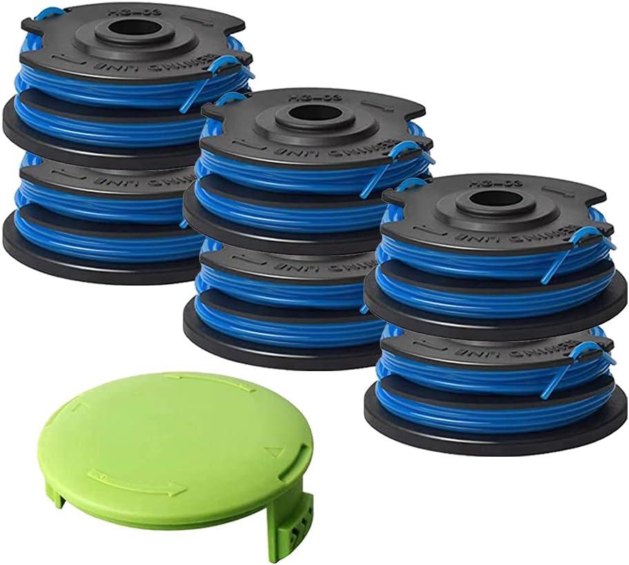 29242/29082 Dual Line String Trimmer Replacement Spool Compatible with Greenworks 21212 and 21272, 27ft 0.065", 7-Pack (6-Line Spool + 1 Cap)