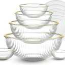 COOK WITH COLOR 12 Pc Glass Mixing Bowl Set with Lids – Borosilicate Glass Nesting Bowls for Cooking, Baking and Meal Prep, Fluted with Gold Rim