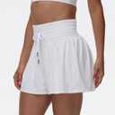 Blaosn Flowy Athletic Shorts for Women Gym Workout Running Short Pants High Waist Skort with Pocket Casual Summer Clothes (White, L)