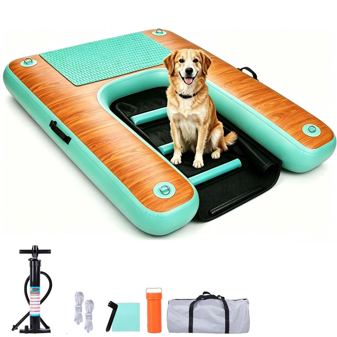 HEYLIFE Inflatable Dog Boat Ramp Up to 220 lbs Floating Pool Lake Blue