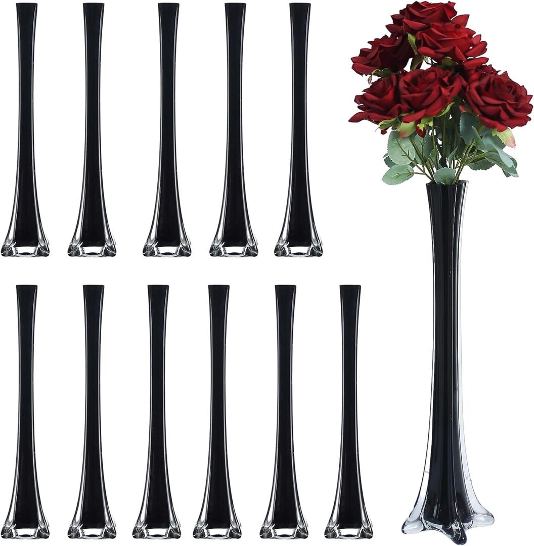 Craft And Party, Pack of 12, Eiffel Tower Vases Centerpiece for Flower, Wedding, Decoration. (16", Black)