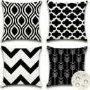 OTOSTAR Pack of 4 Outdoor Waterproof Throw Pillow Covers 16x16 Inch Decorative Outdoor Pillow Covers Garden Modern Black Geometric Cushion Cases for Patio Furniture Couch Ten Bench (Black)