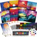 Cholemy 36 Pcs Paint and Sip Kit for Adults 8''x10'' Pre Drawn Canvas for Painting DIY Afro Acrylic Painting Kit Wood Easel Brushes Date Night Bulk for Easter Party Gifts(Mountain)