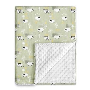 GLLQUEN BABY Blankets for Unisex Newborn Super Soft Nursery Minky Blankets with Muslin Cotton Front and Dotted Fleece Backing, Happy Little Sheep, 30 x 40 inches