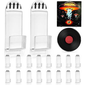 Vodolo Vinyl Record Wall Mount,18 PCS Acrylic Vinyl Record Holder Self Adhesive Clear Vinyl Display Shelf No Drill Vinyl Storage Shelves for Album Covers Display and Home Wall Decoration