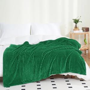 Puncuntex Flannel Fleece Throw Blanket Classic Green 60x45inch Super Soft Plush Cozy Blanket with Square Grid Design Luxury for Couch Sofa Chair, Pack Of 2