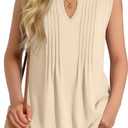 Ficerd Girl's Tank Tops V Neck Sleeveless Summer Shirts Kids Pleated Loose Blouse Dressy Casual Curved Hem Tees 5-14 Years
