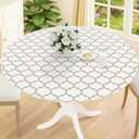 Smiry Round Picnic Tablecloth, Waterproof Elastic Fitted Table Covers for 36" - 44" Tables, Wipeable Flannel Backed Vinyl Tablecloths for Camping, Indoor, Outdoor, Beige & Grey
