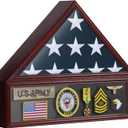 Flag Case for 3x5 FT Flag, 3'x5' American Flag Display Case Red Wood Memorial Flag Veteran Military Medal Pins Shadow Box with Acrylic Covered and Wall Mounted (Not for Burial Flag Size)