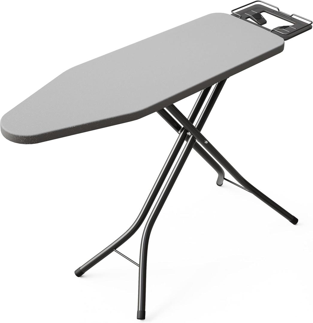BEWISHOME Foldable Ironing Board, Compact Iron Board with 7 Adjustable Heights and Safety Iron Rest, Ironing Stand with Cover and Pad for Heat Resistance, for Laundry Room 43" X 13" Grey KYB01B