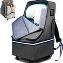 RUCYEN Rolling Car Seat Travel Bag, Padded Carseat Travel Backpack for Airplane, Large Durable Travel Bag with 4 Wheels, Adjustable Shoulder Strap and Waterproof Base Dark Grey