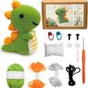 Kaaper Crochet Kit for Beginners for Adults, Learn to Dinosaur Crochet Kit, Crochet Animal Kit Starter Knitting with Step-by-Step Video (Green Dinosaur)