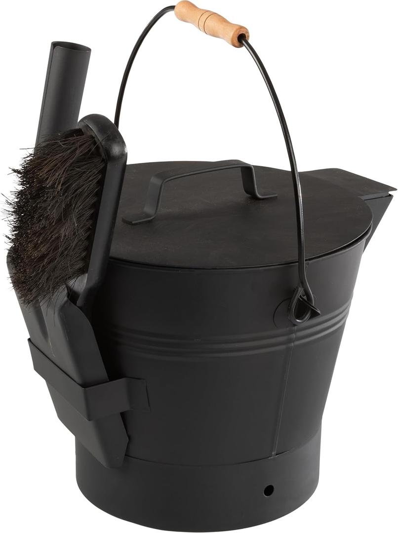 Pure Garden 50-210 4.75 Gallon Black Ash Bucket with Lid and Shovel-Essential Tools for Fireplaces, Fire Pits Wood Burning Stoves-Hearth Accessories