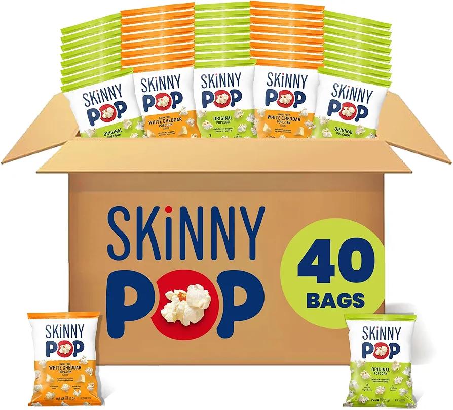 SkinnyPop Popcorn, Original and White Cheddar Variety Pack, Whole Grain, Dairy-Free Snack, 0.5oz (40ct)013126