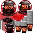 240 Pcs 50th Birthday Decorations 1976 Birthday Party Tableware Include Plates Napkins 9oz Cups Cutlery 50th Anniversary Party Supplies for Men Women Him Her, Serve 30 Guests (Black Red)