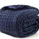 Hand-Knit Weighted Blanket for Adults, Chunky Knit Blanket, Cooling,Breathable,Sustainable,Machine Washable,Organic Cotton,Valentine's Day Birthday Gifts for Mom Women(Blue,40"*60",8lbs)