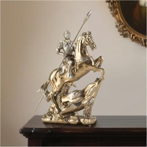 Knight Statue - Templar Medieval Knight Figure with Spear on Charging Horse, Vintage Armor Viking Warrior Decor, 11.4"