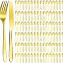 Nuenen 100 Pieces Stainless Steel forks and knives Dinner Flatware Set Tableware Cutlery for Butter Kitchen Restaurant, Dishwasher Safe(Gold,8.4 Inches, 7.1 Inches)