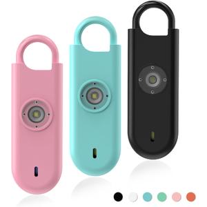 140dB Personal Safety Alarm for Women, 3 Pack Safe Alarm Protection Keychain with Strobe Light & Low Battery Notice, Security Siren Self Defense for Seniors College Girls, Pink+Blue+Black