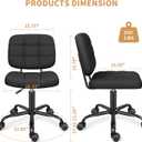 ERGOSEAT Armless Home Office Desk Chair with Wheels, Modern Ergonomic Drafting Rolling Chair with 360 Swivel Wheels,Height Adjustable Computer Task Chairs for Small Space, Black