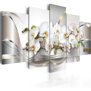 5 Panel Butterfly Orchid Flowers Canvas Print Wall Art Painting Decor for Home Decoration Picture for Bedroom Framed Ready to Hang White Floral Artwork, overall 40"x20"
