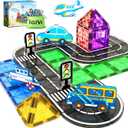 38PCS Magnetic Tiles Road Set, Magnetic Building Blocks for Toddlers, STEM Construction Toys for Kids Ages 3+, Gifts Toys for Boys & Girls