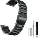 Moran Stainless Steel Watch Band Quick Release Replacement Metal Strap 20mm 22mm for Men Women (Black+Folding Clasp)
