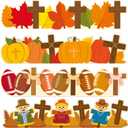 3 x BeYumi Fall Religious Border Trim - 80Pcs Fall Religious Cross Bulletin Board Border Autumn Leaves Pumpkin Football Scarecrow Decor Thanksgiving Christian School Classroom Office Chalkboard Decoration