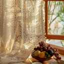YJ YANJUN Boho Crochet Curtains with Tassel 63 Inch Length 2 Panel Sets Vintage Floral Pattern Lace Sheer Drapes Rod Pocket Privacy Cottage Curtains for Bedroom Living Room Bay Window W59 x L63 Beige