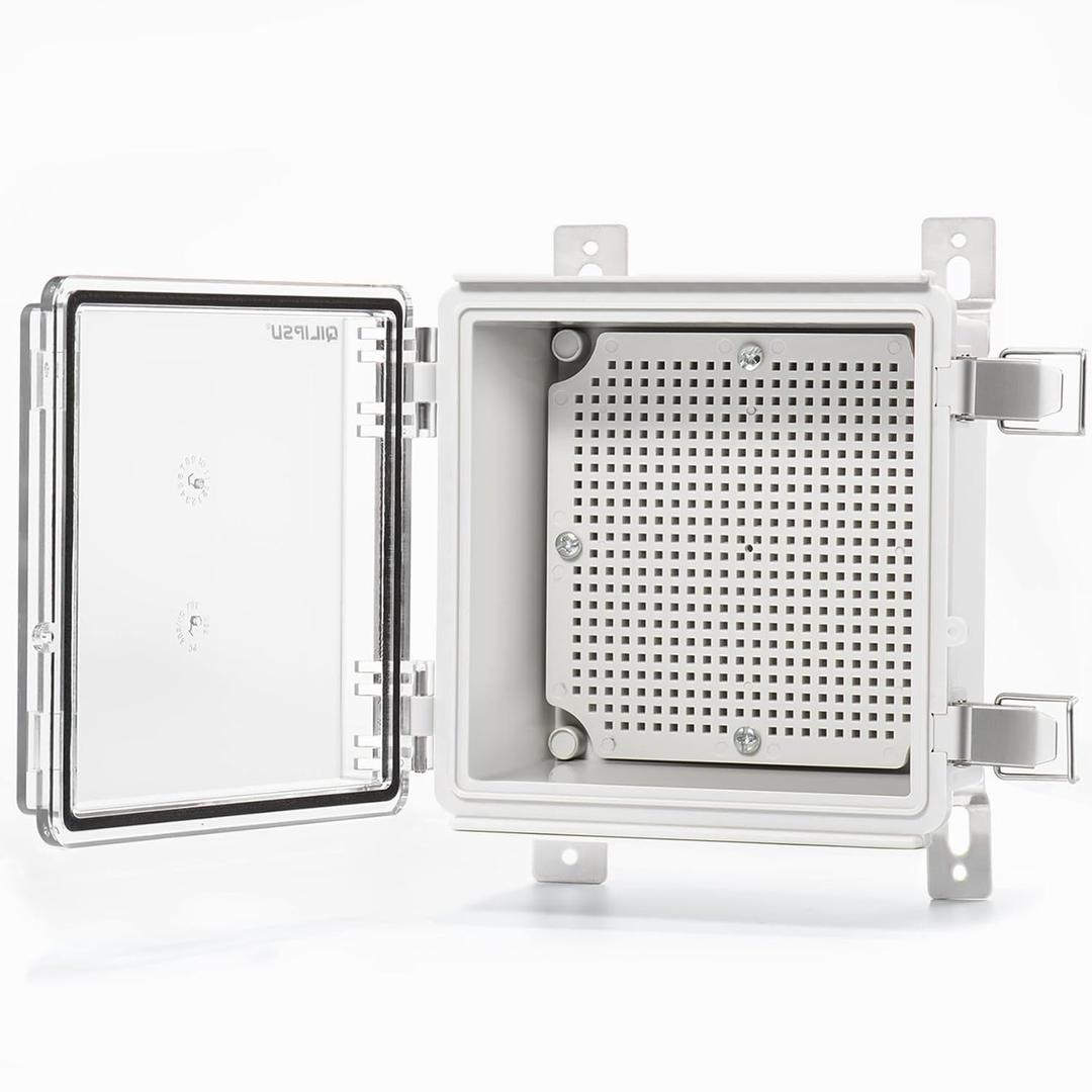 QILIPSU Waterproof Junction Box IP67 Outdoor Plastic Electrical Project Enclosure Weatherproof with Mounting Plate, Wall Brackets, Hinged Clear Cover 5.9"x5.9"x3.5" CC