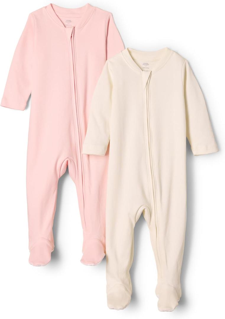 Amazon Essentials x Sofia Grainge Unisex Babies' Cotton Footed Sleep and Play One-piece Bodysuit, Pack of 2, Newborn Size