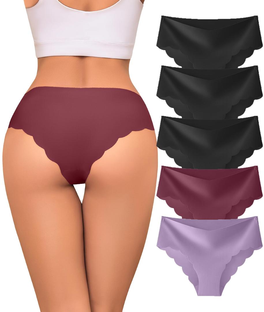 Riozz Sexy Seamless Underwear Wave Edge No Show Bikini Panties V-waist Ice Silk Hipster Lady Cheeky Invisibles Briefs 6 Pack (XXL)