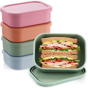 Layhit 4 Pcs Silicone Bento Box Lunch Box for Adult, 23.7 oz Reusable Sandwich Containers Food Storage with Lids Airtight for Lunch Meals Snacks, Dishwasher Freezer Safe (Brick Red Orange Multicolor)