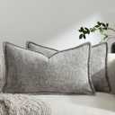 Pack of 2 Light Gray Decorative Throw Pillow Covers 12x20 Cozy Soft Chenille Accent Vintage Rectangular Lumbar Couch Pillow Covers for Home Decor Bed Sofa Living Room
