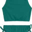 Kanu Surf Girls Daisy UPF 50 Beach Sport Halter Tankini 2-Piece Swimsuit (Popcorn Solid Green)