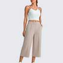 G4Free Smoofit Capri Pants for Women Wide Leg Yoga Pants High Waist Summer Travel Casual Pants with Pockets (Beige)