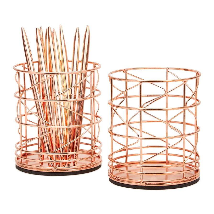 Juvale Sustainable Greetings 2-Pack Rose Gold Pen Holder for Desk - Organizer Cup for Pencil, Hair and Makeup Brush and Office Supplies - Makeup Brush Holder - Gold Desk Accessories - Pencil Cup