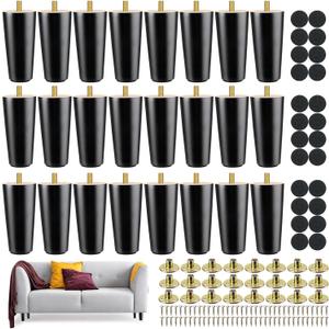 Maitys 4 Inch Round Solid Furniture Legs Furniture Wooden Replacement Chair Feet Dresser Sofa Couch Legs Table Cabinet Footstool DIY Projects for Home (Black,24 Pcs)