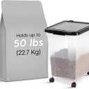 IRIS USA Airtight Dog Food Storage Container, WeatherPro, Up to 50 lbs, Removable Wheels, for Dog Cat Bird and Other Pet Food Storage Bin, Keep Fresh, Translucent Body, Made in USA, Clear/Black