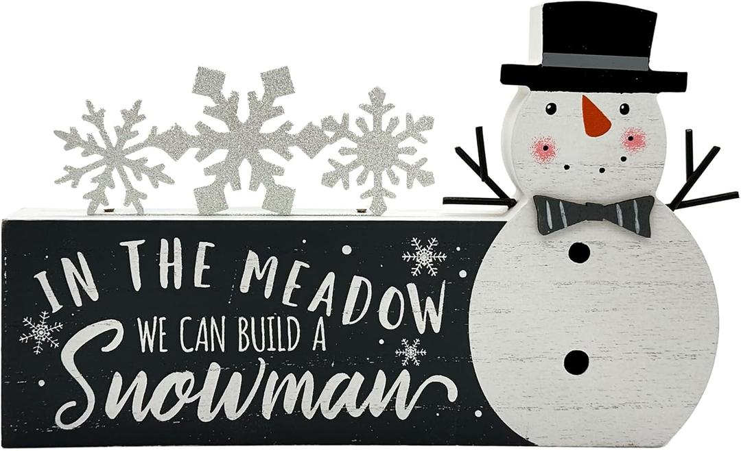 Christmas Decorations for Home Snowman Snowflake Block Farmhouse Merry Christmas Sign Wooden Rustic Tabletop Xmas Party Holiday Dcor for Living Room, Dining Table